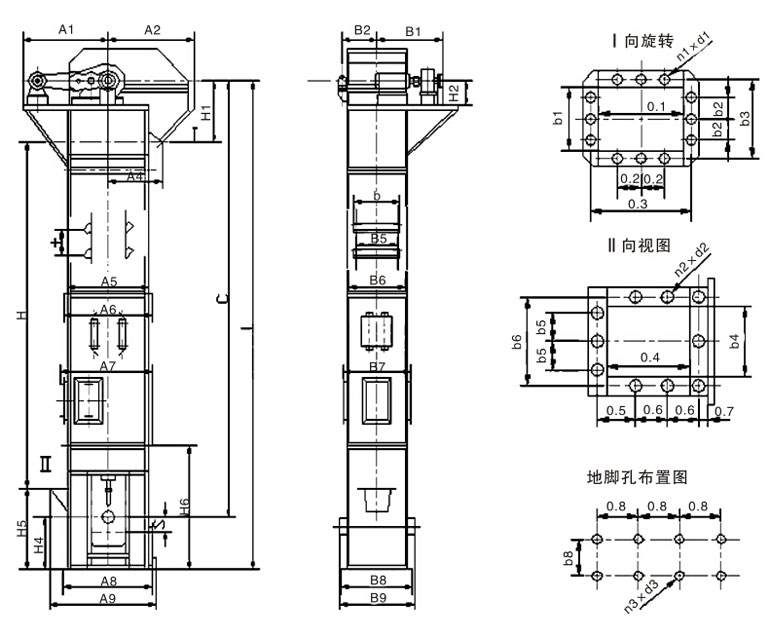 TD型斗式提升機(jī)安裝尺寸